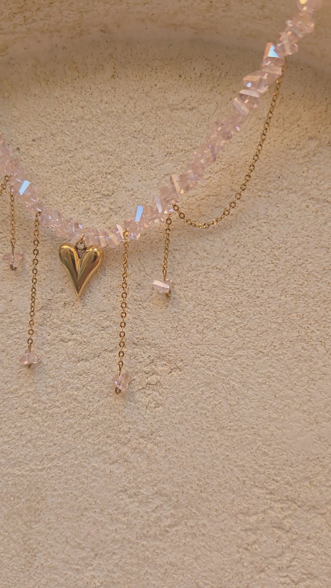 Collier ELORA Cœur Doré & Cristal Rose
