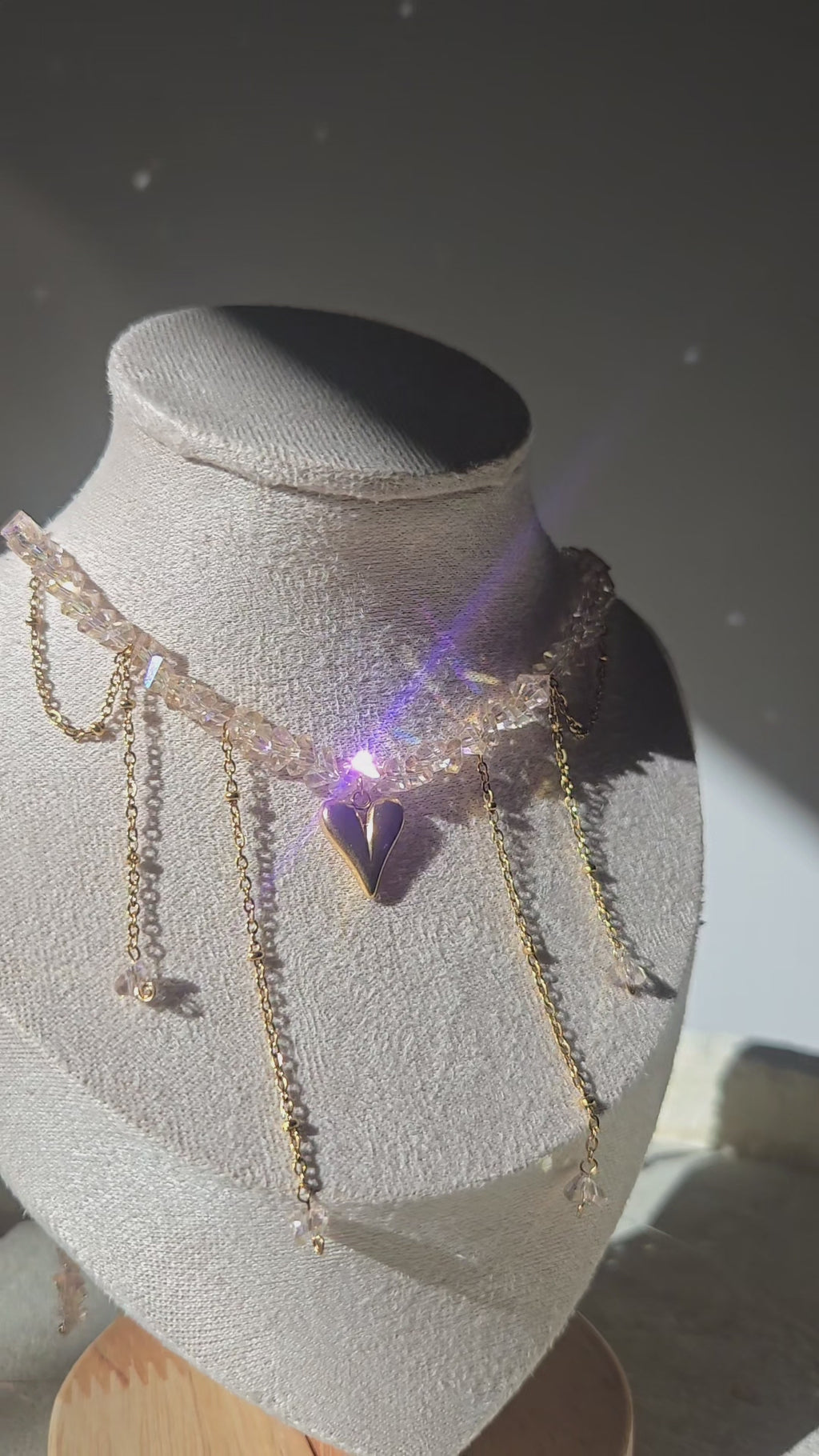 Collier ELORA Cœur Doré & Cristal Rose