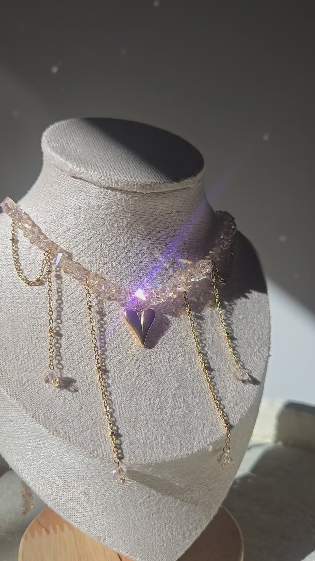 Collier ELORA Cœur Doré & Cristal Rose