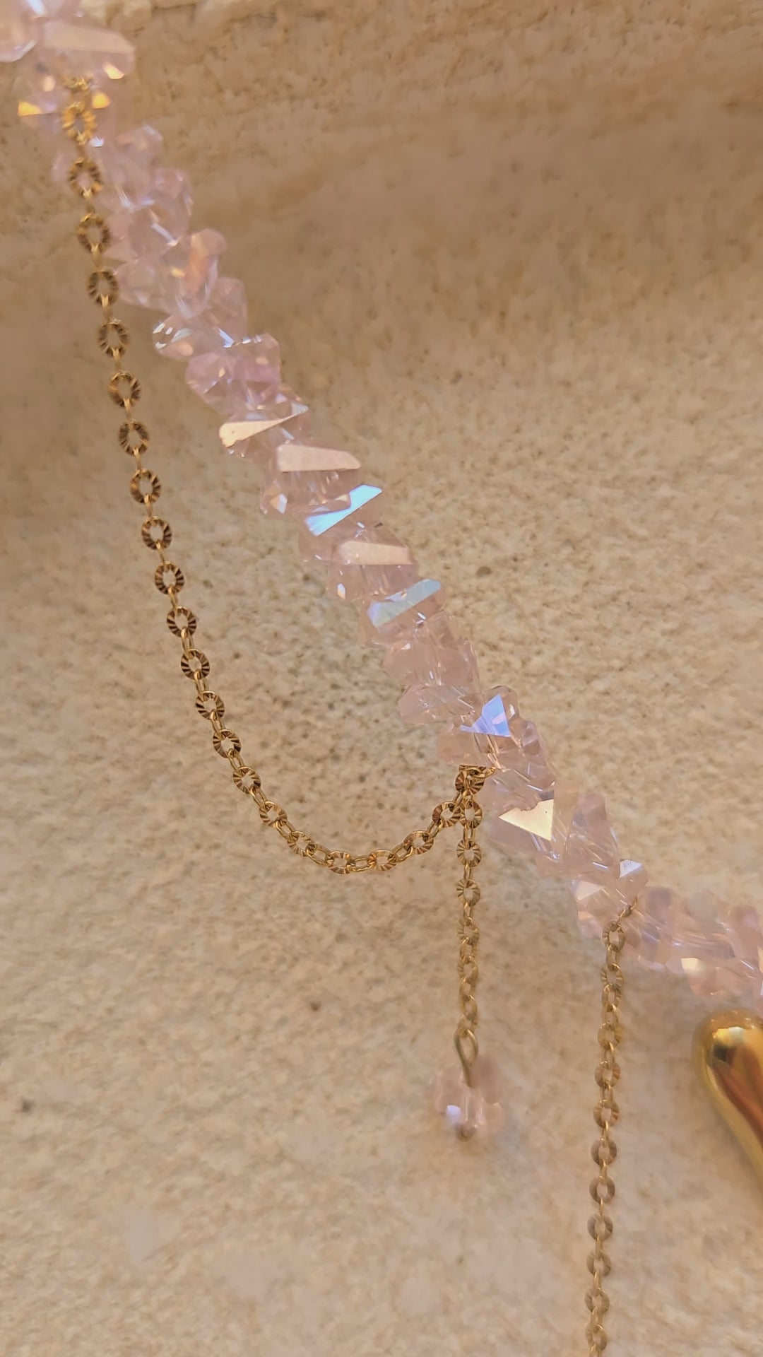 Collier ELORA Cœur Doré & Cristal Rose