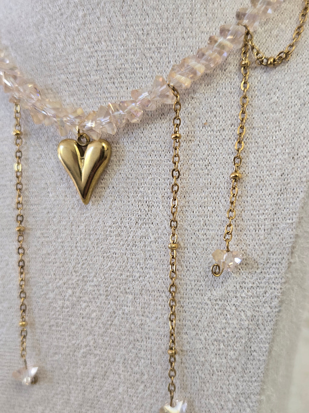 Collier ELORA Cœur Doré & Cristal Rose