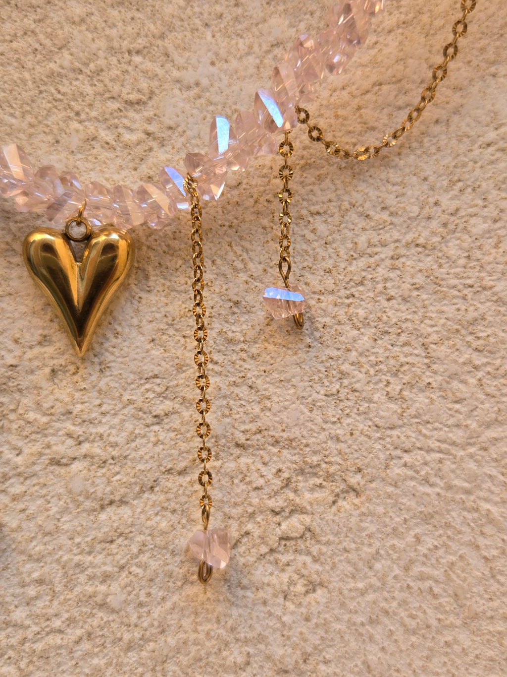 Collier ELORA Cœur Doré & Cristal Rose