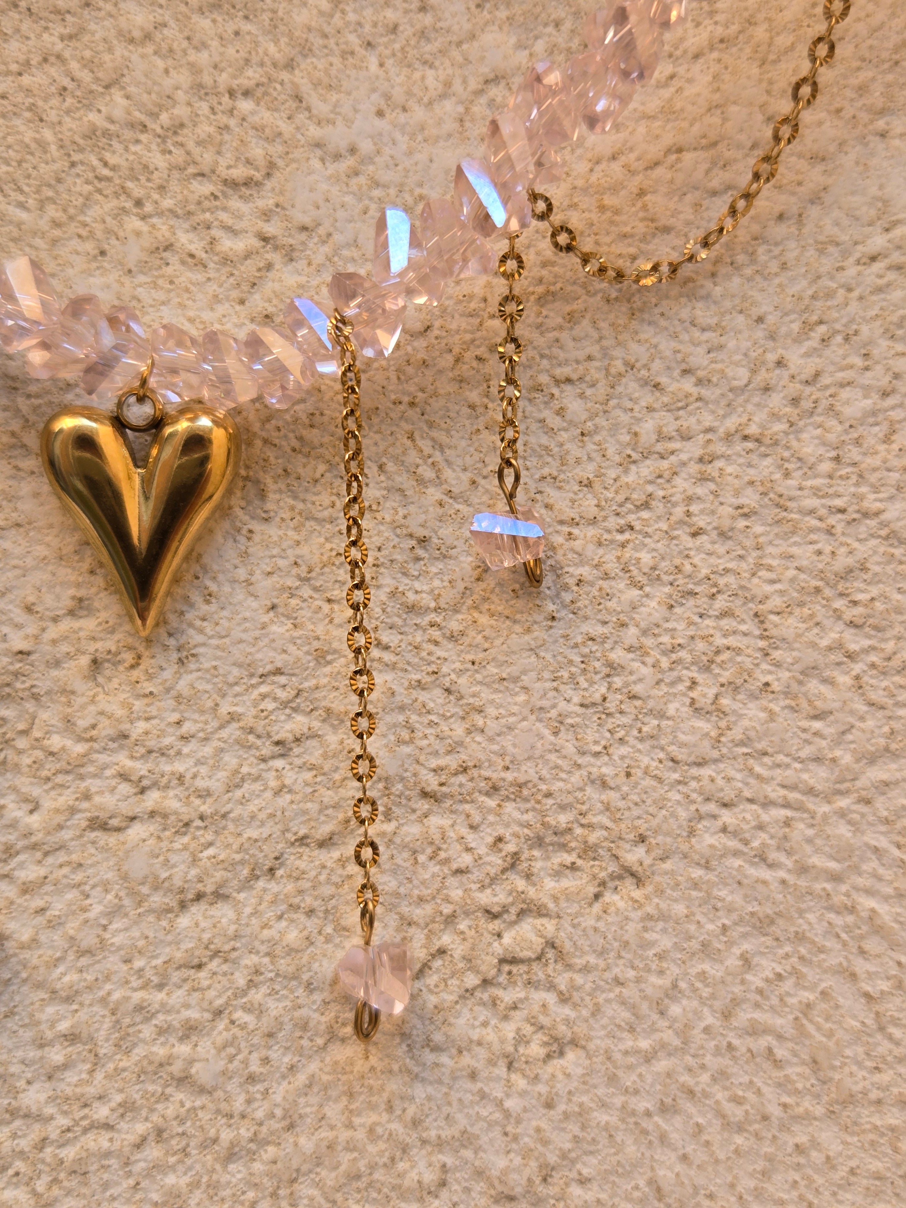 Collier ELORA Cœur Doré & Cristal Rose