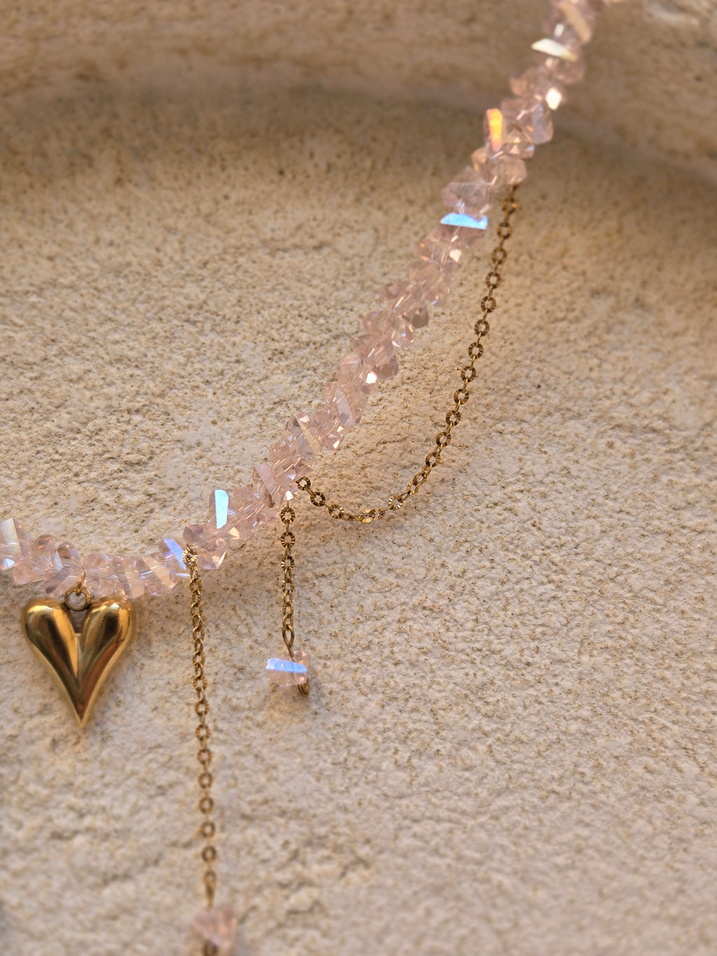 Collier ELORA Cœur Doré & Cristal Rose